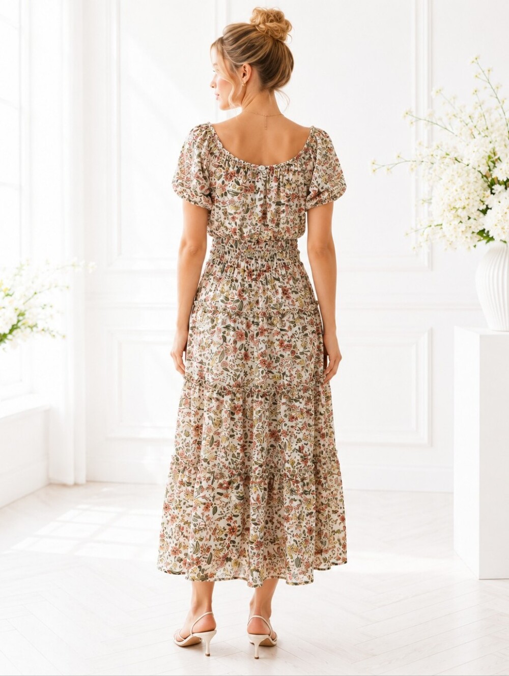 FIGUEROA & Flower| Floral Smocked Maxi Dress Romantic Puff Sleeve | Size Small - Picture 2 of 7